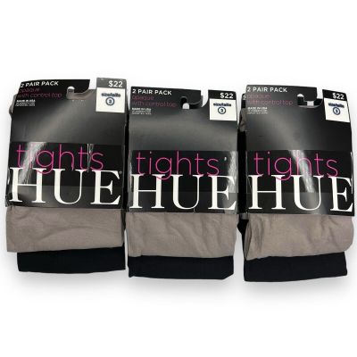 HUE Opaque Control Top Tights Womens Size 3 U3271 6 Pairs New Putty Black